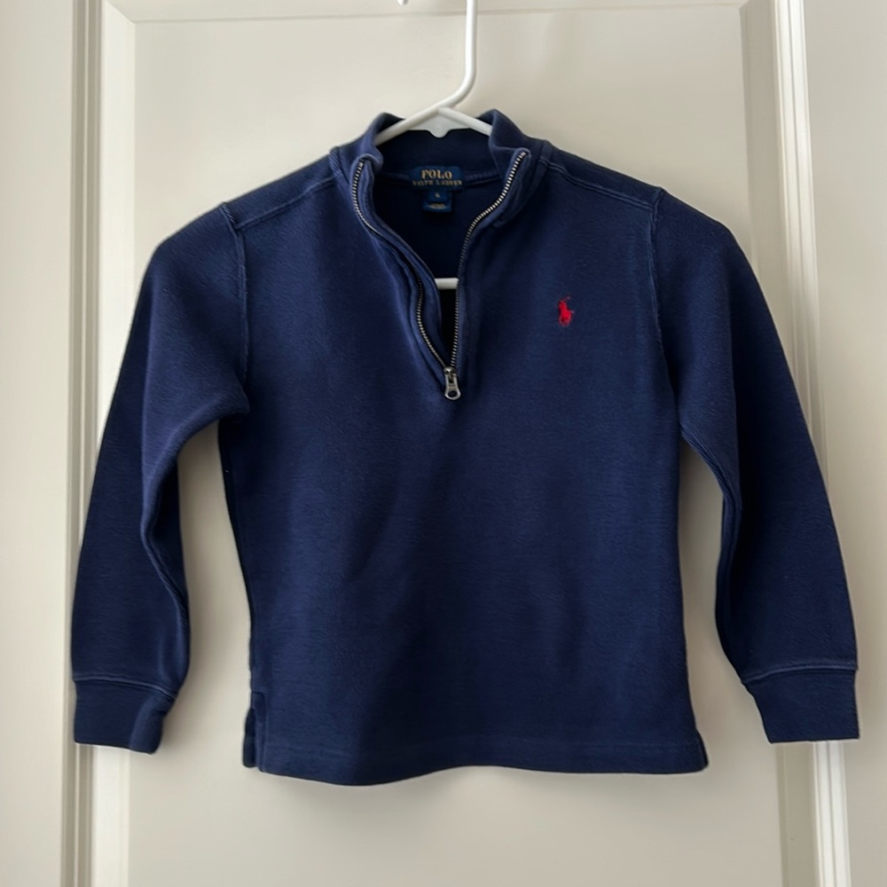 Polo by Ralph Lauren Boy 1/4 Zip Pullover top LongSleeve side slits size 6 navy